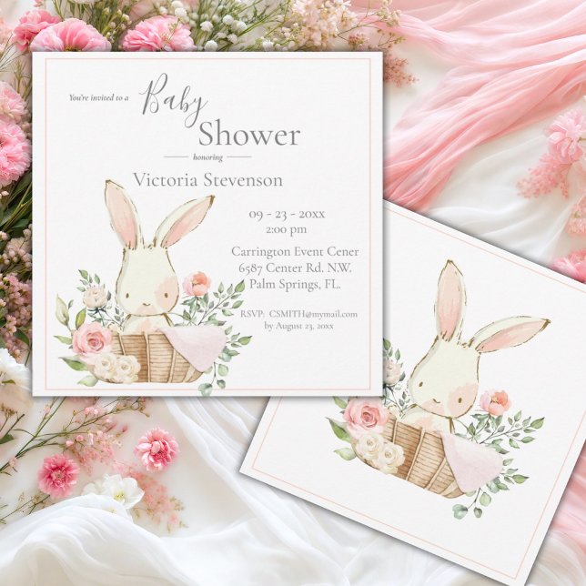 Invitación Baby Shower a la acuarela de conejo con (Subido por el creador)