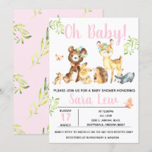 Invitación Baby Shower a la acuarela del bosque de