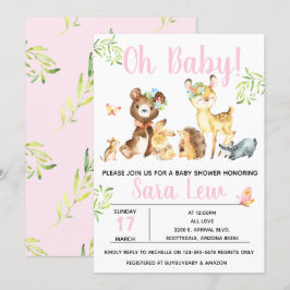 Invitación Baby Shower a la acuarela del bosque de