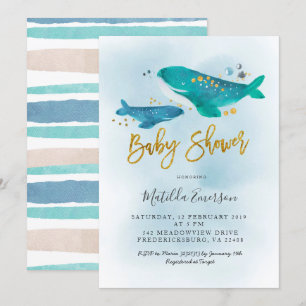 Invitación Baby Shower a la ballena azul de la mar