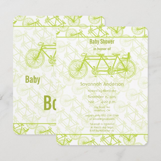 Invitación Baby Shower a la bicicleta de lima vint (Anverso / Reverso)