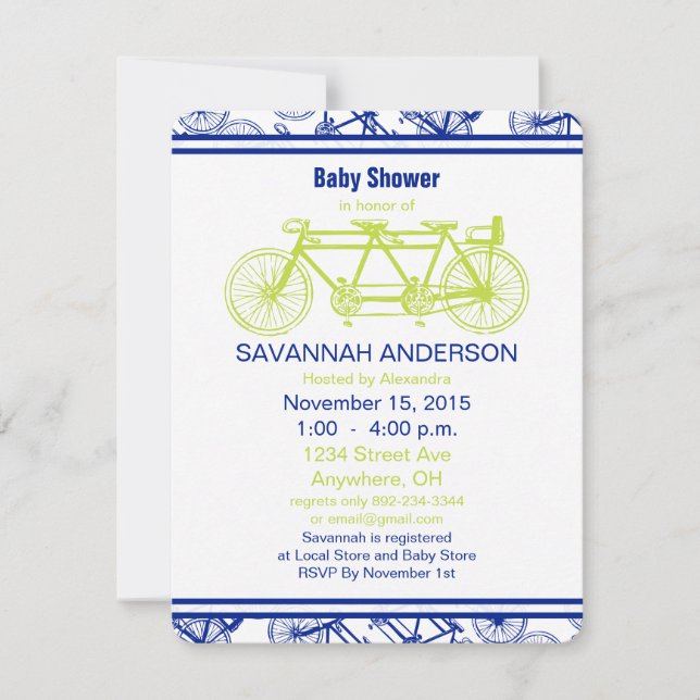 Invitación Baby Shower a la bicicleta de lima vint (Anverso)
