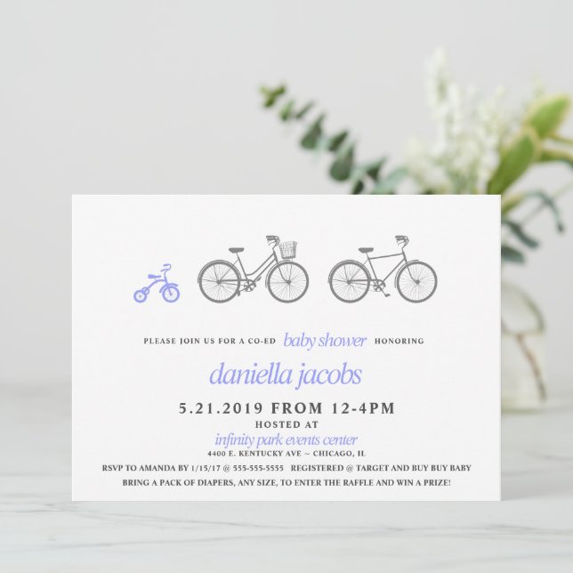 Invitación Baby Shower a la bicicleta de Periwinkl (Anverso de pie)