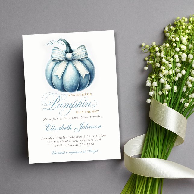 Invitación Baby Shower a la Calabaza Azul Adorable (Adorable Blue Pumpkin Baby Shower Invitation)