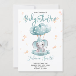 Invitación Baby Shower a la color azul del elefant
