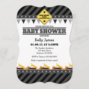 Invitación Baby Shower a la construcción gris negr