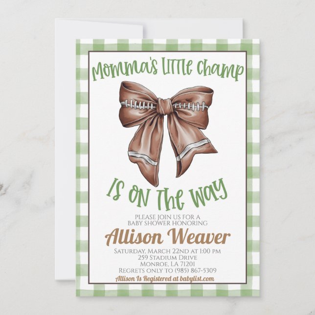 Invitación Baby Shower a la Coqueta de Fútbol (Anverso)