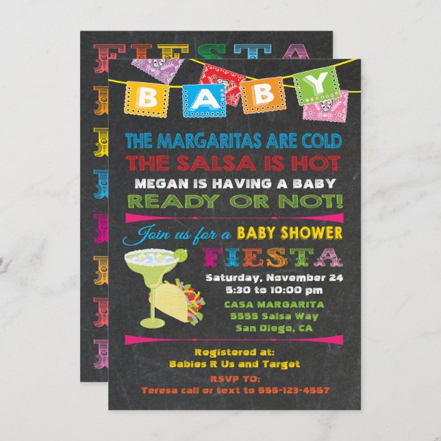 Invitación Baby Shower a la Fiesta Mexicana (Anverso / Reverso)