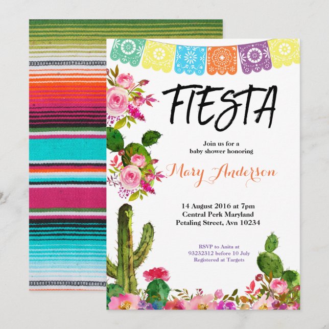 Invitación Baby Shower a la Fiesta Mexicana (Anverso / Reverso)