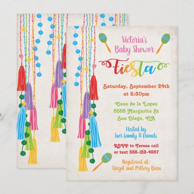 Invitación Baby Shower a la Fiesta Mexicana de Art (Anverso / Reverso)