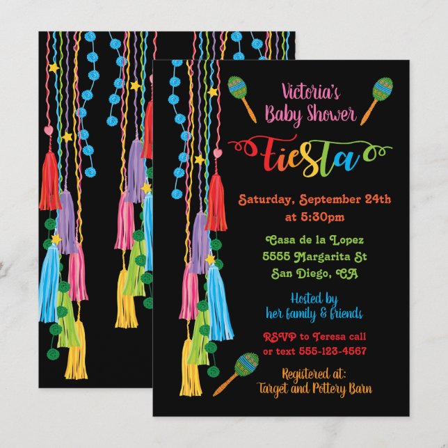Invitación Baby Shower a la Fiesta Mexicana de Art (Anverso / Reverso)