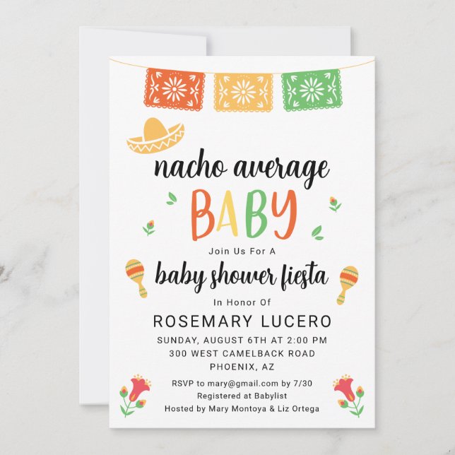 Invitación Baby Shower a la Fiesta Nacho Promedio  (Anverso)
