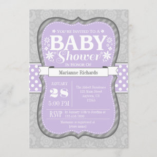 Invitación Baby Shower a la flor floral gris Lavan