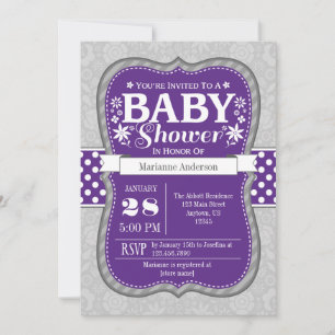 Invitación Baby Shower a la flor morada de flores