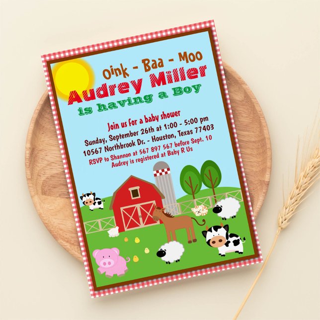 Invitación Baby Shower a la granja Animal Barnyard (Subido por el creador)