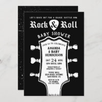 Invitación Baby Shower a la guitarra blanca y negr