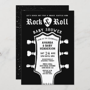 Invitación Baby Shower a la guitarra blanca y negr