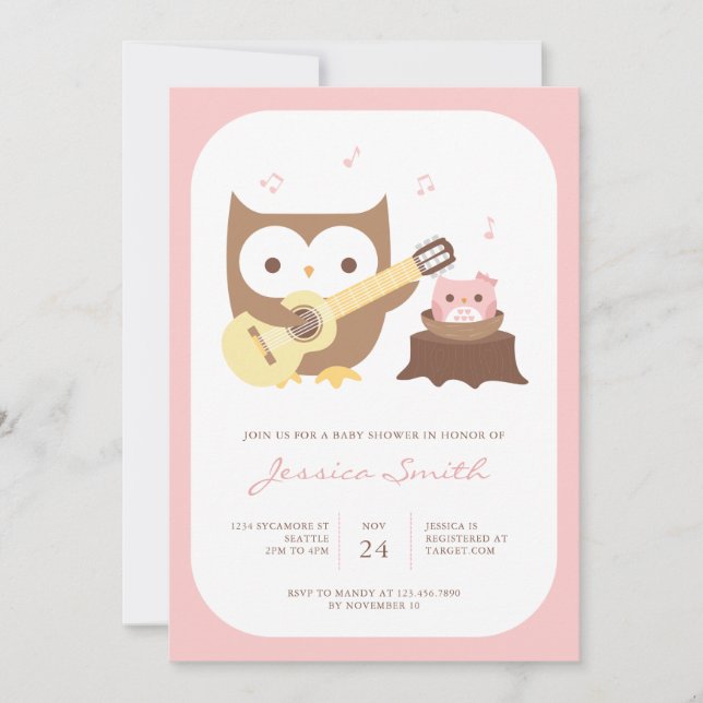 Invitación Baby Shower a la guitarra de la niña be (Anverso)