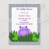 Invitación Baby Shower a la hipopótama púrpura