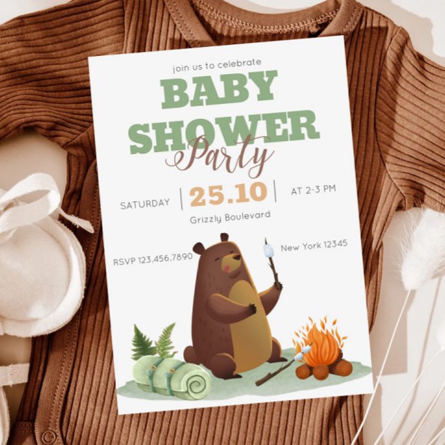 Invitación Baby Shower a la hoguera de oso de camp (Subido por el creador)