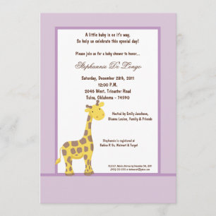 Invitación Baby Shower a la jirafa púrpura las 24