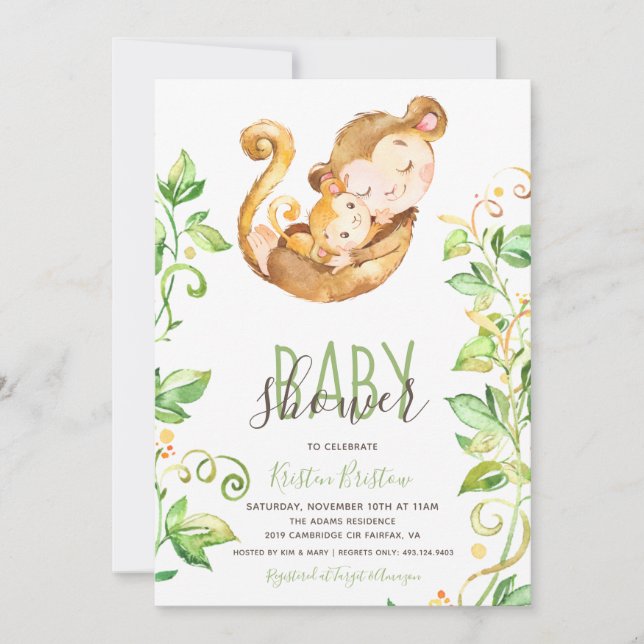 Invitación Baby Shower a la jungla de animales mon (Anverso)