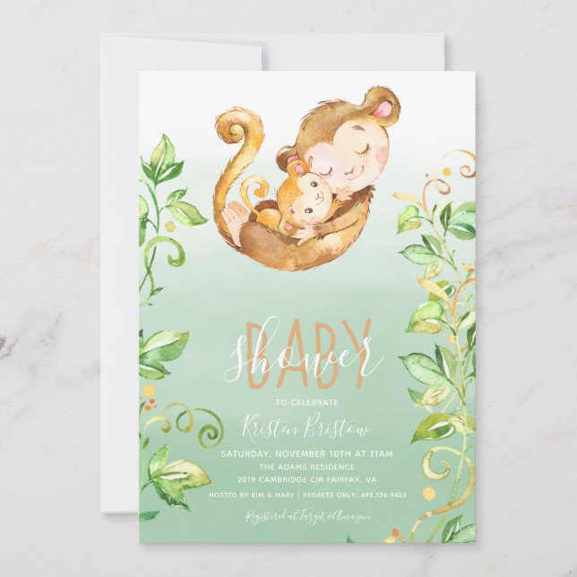 Invitación Baby Shower a la jungla de animales mon (Anverso)