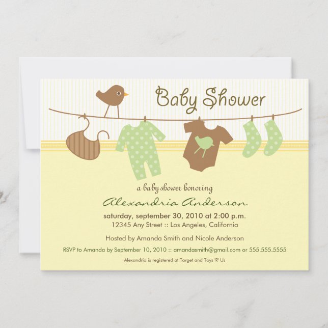 Invitación Baby Shower a la línea neutra de género (Anverso)