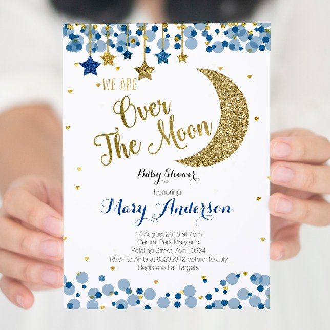 Invitación Baby Shower a la luna de oro azul de la (Subido por el creador)
