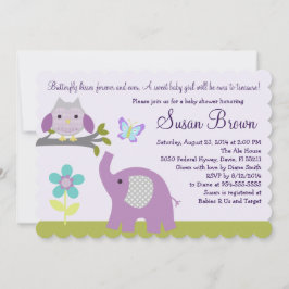 Invitación Baby Shower a la mariposa de Elefante d