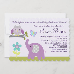 Invitación Baby Shower a la mariposa de Elefante d