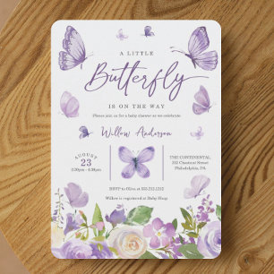 Invitación Baby Shower a la mariposa de lavanda