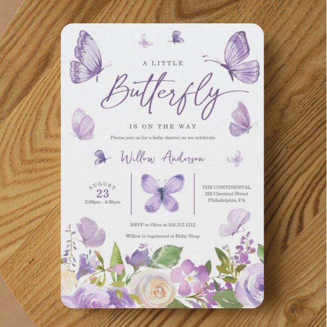 Invitación Baby Shower a la mariposa de lavanda (Subido por el creador)