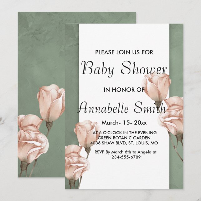 invitación Baby Shower a la moda de la vegetación (Anverso / Reverso)