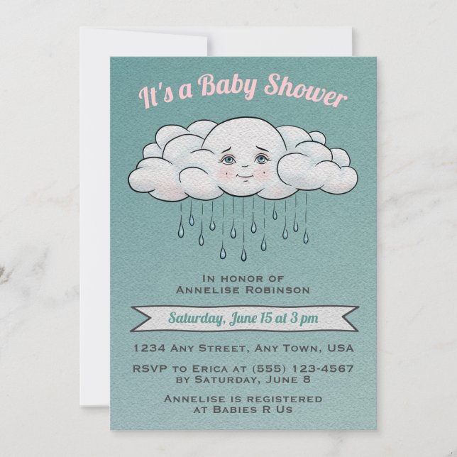 Invitación Baby Shower a la nube de dulce lluvia (Anverso)