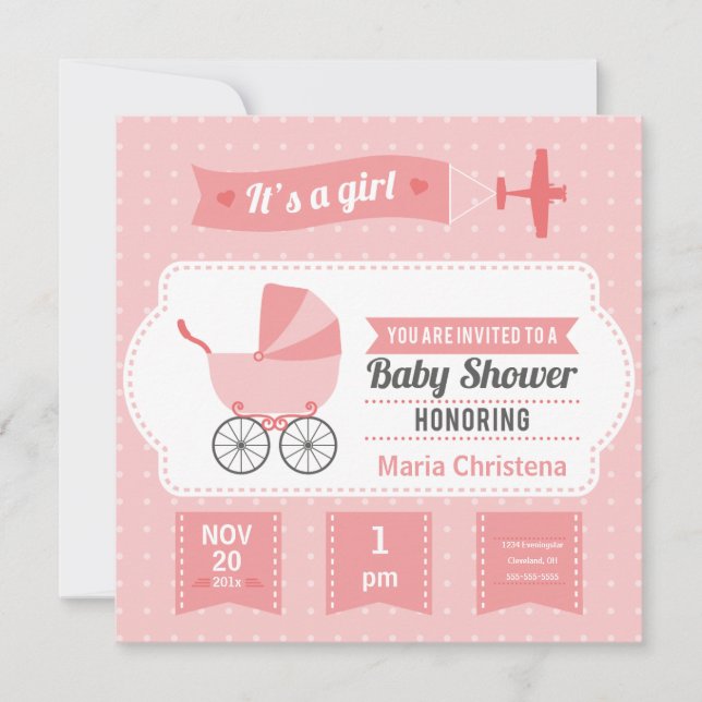 Invitación Baby Shower a la pancarta del avión (ro (Anverso)