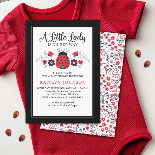 Invitación Baby Shower a la Pequeña Dama de Presup (A little lady girl's baby shower invitation featuring a cute ladybug )