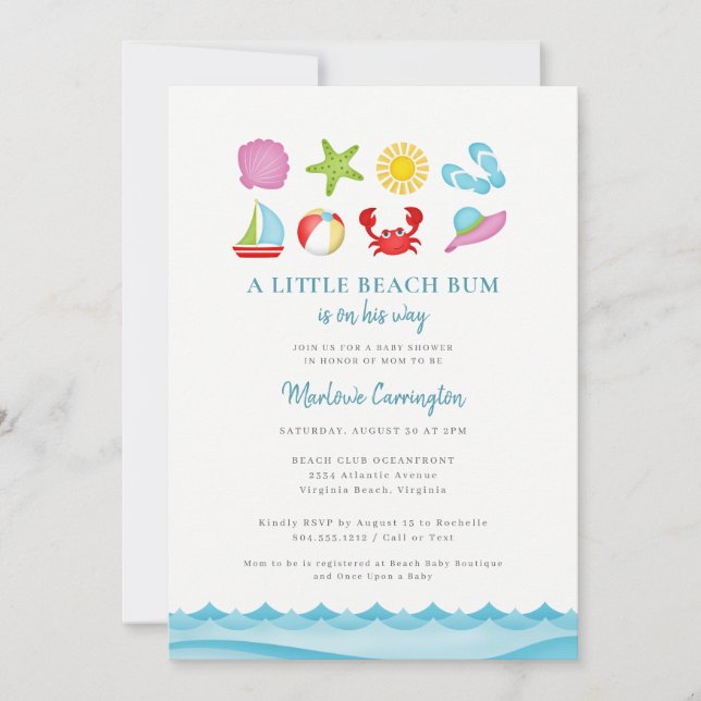 Invitación Baby Shower a la playa de verano modern (Anverso)