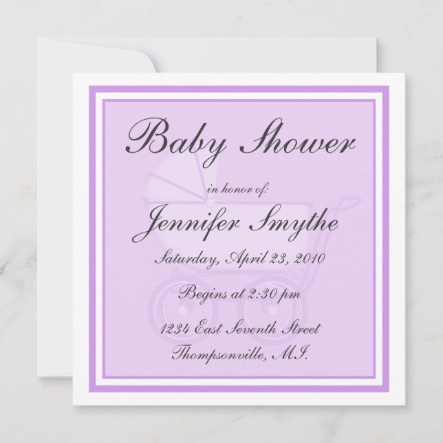 Invitación Baby Shower a la portadora Purple Baby (Anverso)