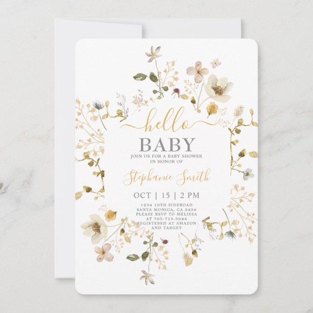 Invitación Baby Shower a la primavera de las flore (Anverso)