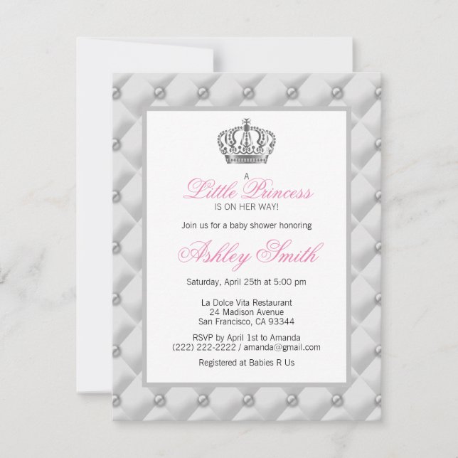 Invitación Baby Shower a la princesa de la corona  (Anverso)