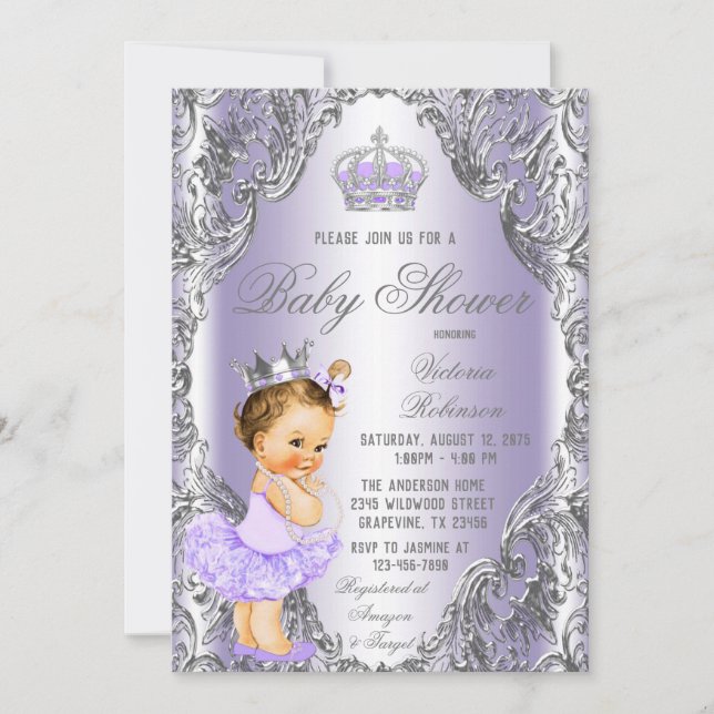 Invitación Baby Shower a la Princesa de Plata Lave (Anverso)