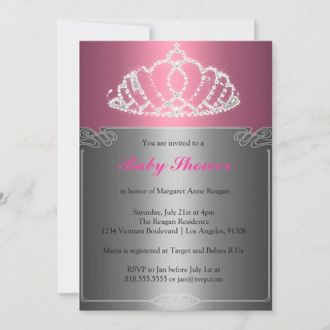 Invitación Baby Shower a la princesa Tiara (Anverso)