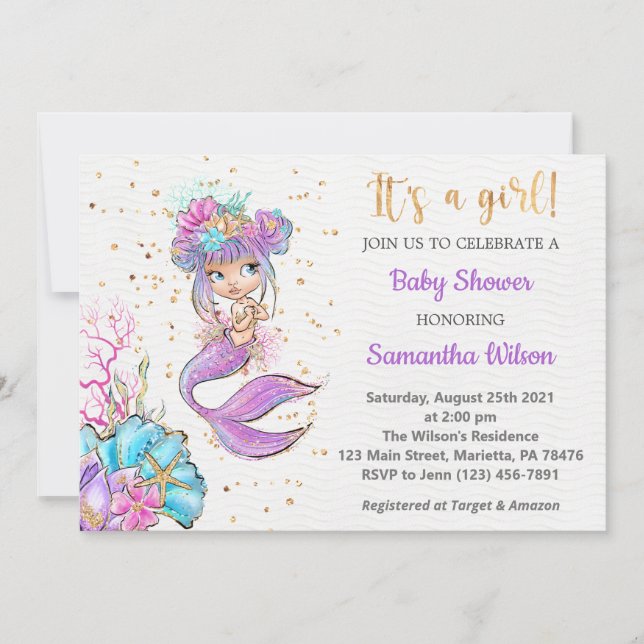 Invitación Baby Shower a la sirena (Anverso)