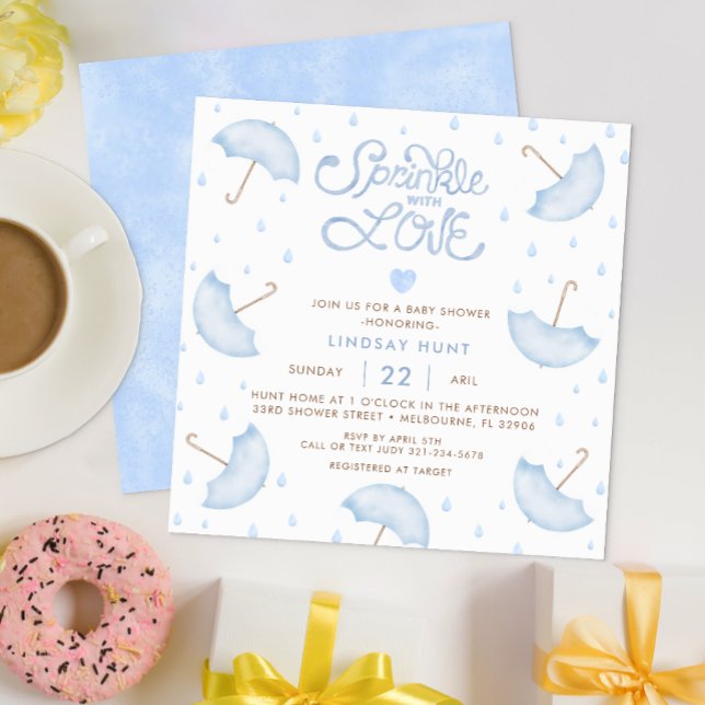 Invitación Baby Shower a la tipografía azul modern (Sprinkle of Love Baby Shower Theme)