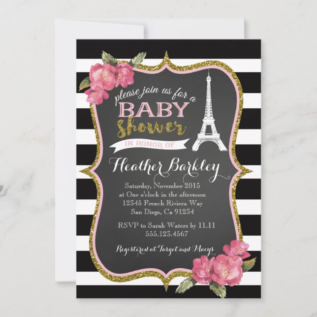 Invitación Baby Shower a la Torre Eiffel Francesa  (Anverso)