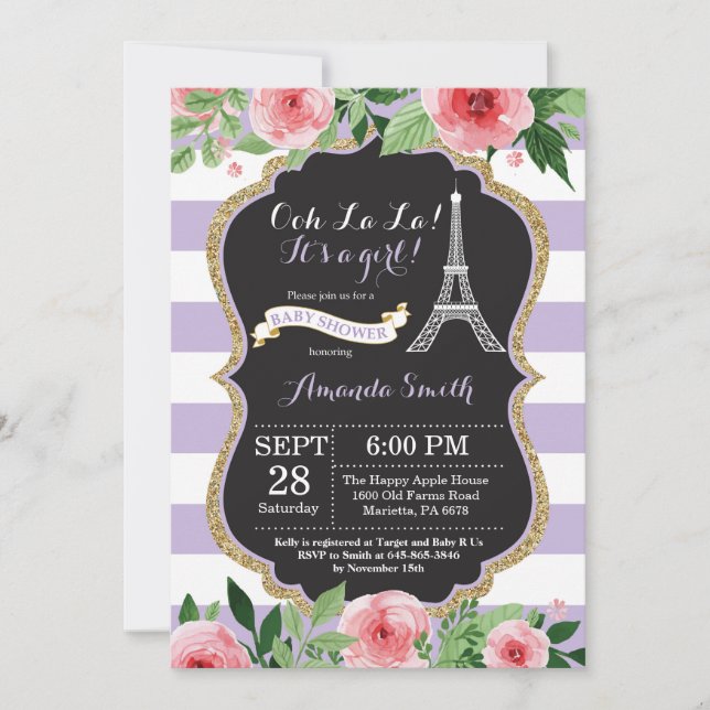 Invitación Baby Shower a la Torre Eiffel Francesa  (Anverso)