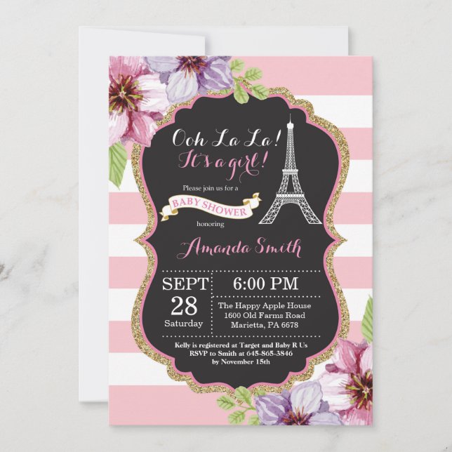 Invitación Baby Shower a la Torre Eiffel Francesa  (Anverso)