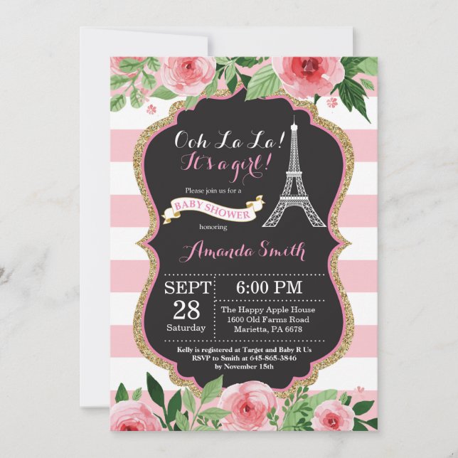 Invitación Baby Shower a la Torre Eiffel Francesa  (Anverso)