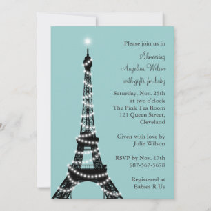 Invitación Baby Shower a la Torre Eiffel (turquesa